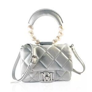 BADGLEY MISCHKA - Women's Metallic Grey Mini Flap Quilted Handbag